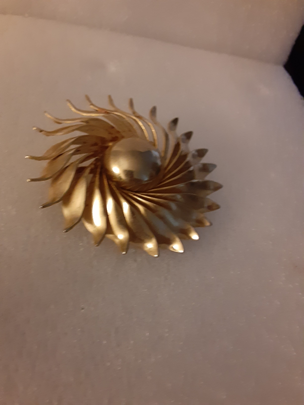 Vintage Gold Spiral Sunburst Pinwheel Brooch - Statement Pin